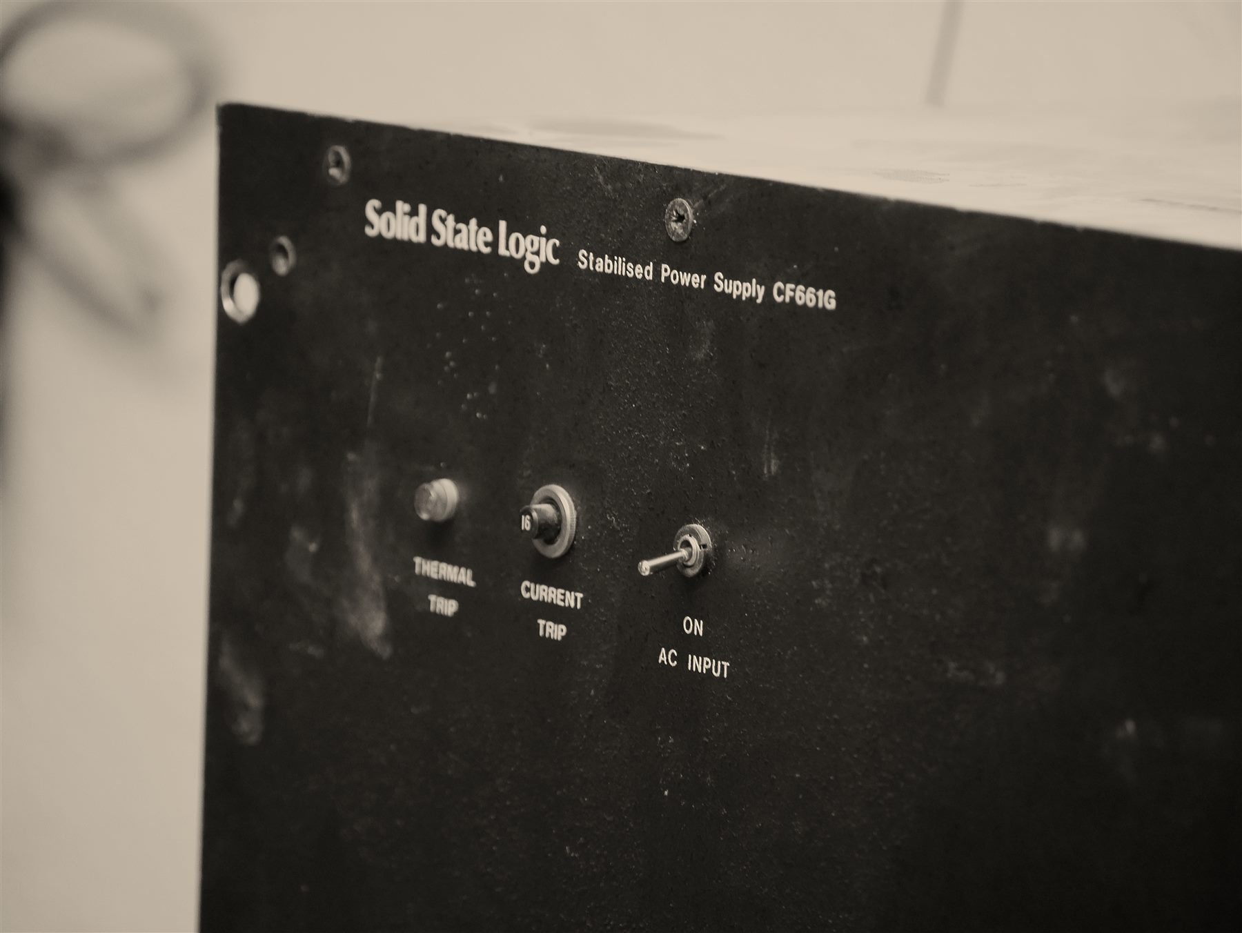 Close-up of a Solid State Logic power supply unit
